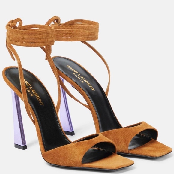 Saint Laurent Paz 105 Suede Brown with purple heel sandals - Picture 1 of 7